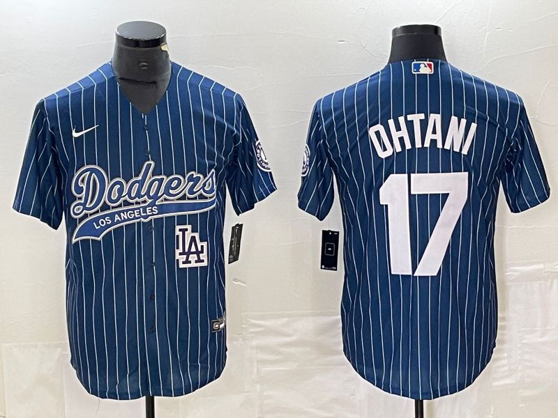 Men Los Angeles Dodgers #17 Ohtani Blue stripe Nike Game MLB Jersey style 3->los angeles dodgers->MLB Jersey